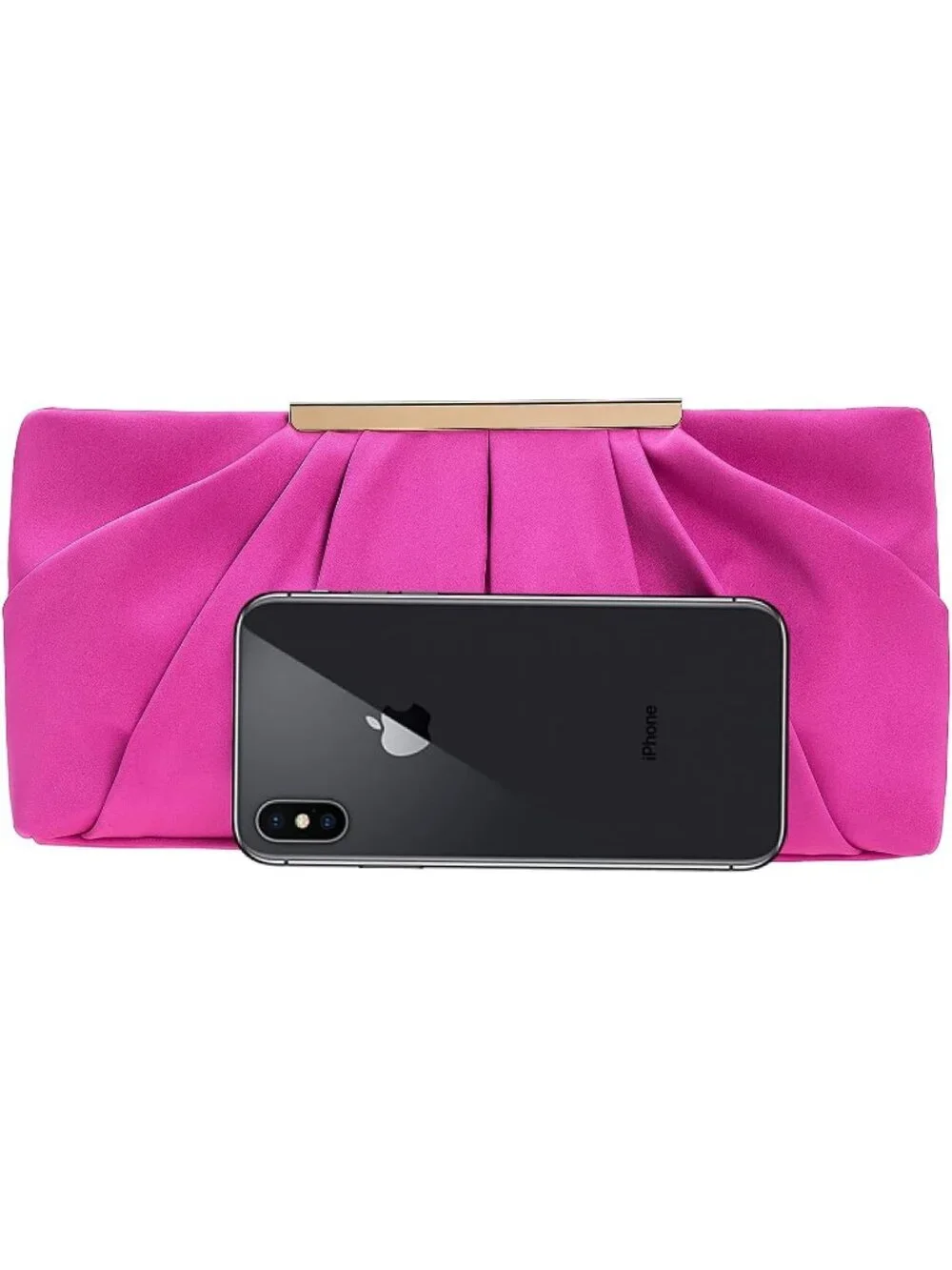 👜Women's Hot Pink Pleated Satin Elegant Evening Clutch Formal Wedding Purse